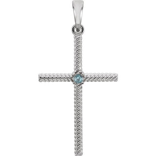 Platinum Natural Swiss Blue Topaz Cross Pendant