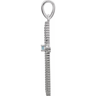 14K White Natural Swiss Blue Topaz Cross Pendant