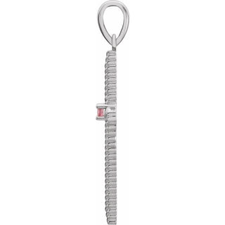 14K White Natural Pink Tourmaline Cross Pendant