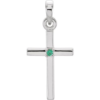 14K White Natural Emerald Cross Pendant