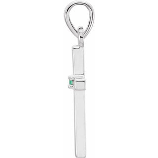 14K White Natural Emerald Cross Pendant