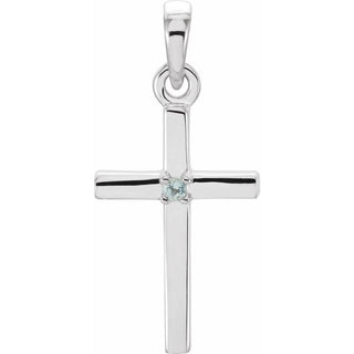14K White Natural Aquamarine Cross Pendant
