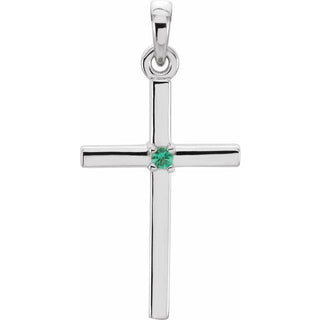 14K White Natural Emerald Cross Pendant
