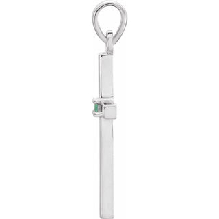 14K White Natural Emerald Cross Pendant