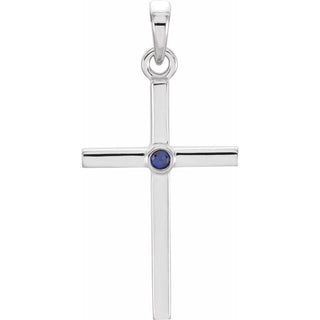 Platinum Natural Blue Sapphire Cross Pendant