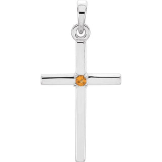14K White Natural Citrine Cross Pendant
