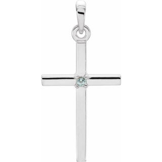 14K White Natural Blue Zircon Cross Pendant