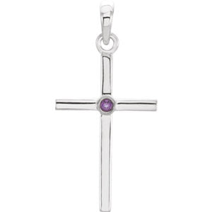14K White Amethyst Cross 22.8x11.3 MM Pendant