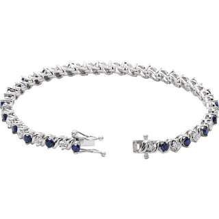 14K White Lab-Grown Blue Sapphire & 1/10 CTW Natural Diamond Line 7" Bracelet