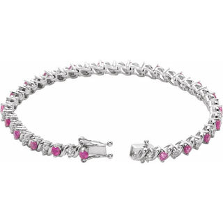 14K White Lab-Grown Ruby & 1/10 CTW Natural Diamond Line 7" Bracelet