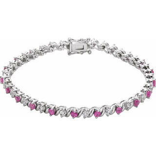 14K White Lab-Grown Ruby & 1/10 CTW Natural Diamond Line 7" Bracelet