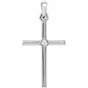 14K White .015 CT Natural Diamond Cross Pendant