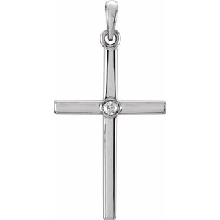 14K White .02 CT Natural Diamond Cross Pendant