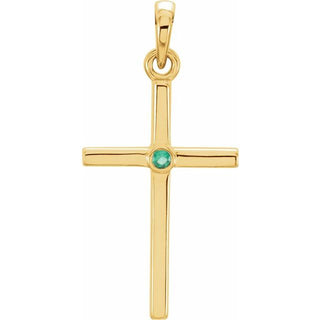 14K Yellow Natural Emerald Cross Pendant