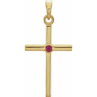 14K Yellow Natural Ruby Cross Pendant