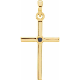 14K Yellow Natural Blue Sapphire Cross Pendant