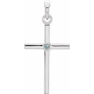 14K White Natural Aquamarine Cross Pendant