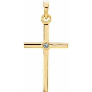 14K Yellow Natural Aquamarine Cross Pendant