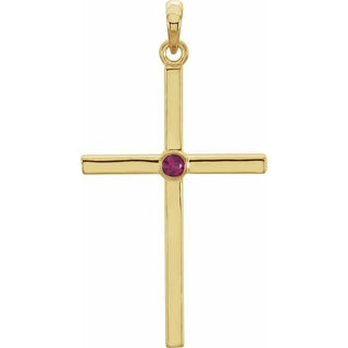 14K Yellow Natural Ruby Cross Pendant