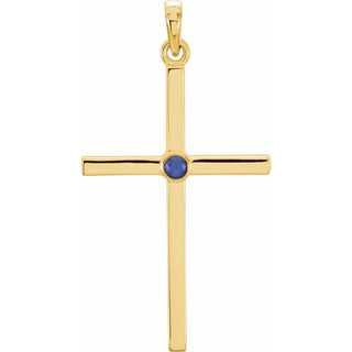 14K Yellow Natural Blue Sapphire Cross Pendant