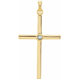 14K Yellow Natural Aquamarine Cross Pendant