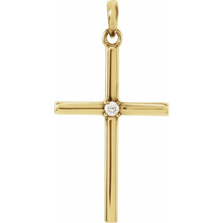 14K Yellow .02 CT Natural Diamond Cross Pendant