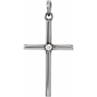 14K White .02 CT Natural Diamond Cross Pendant