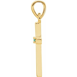 14K Yellow Natural Emerald Cross Pendant