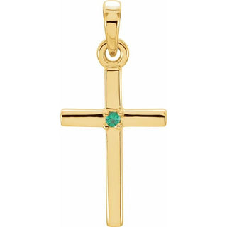 14K Yellow Natural Emerald Cross Pendant
