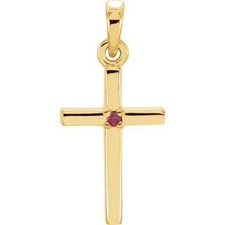 14K Yellow Natural Ruby Cross Pendant