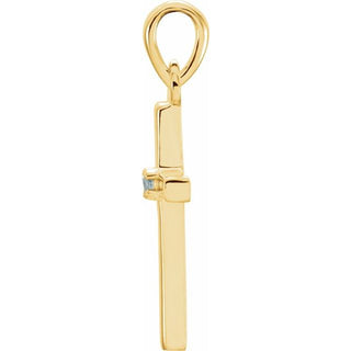 14K Yellow Natural Aquamarine Cross Pendant