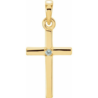 14K Yellow Natural Aquamarine Cross Pendant