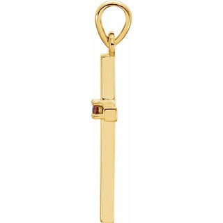 14K Yellow Natural Mozambique Garnet Cross Pendant