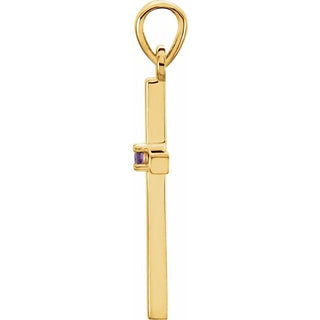 14K Yellow Natural Amethyst Cross Pendant