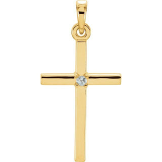 14K Yellow Natural Aquamarine Cross Pendant