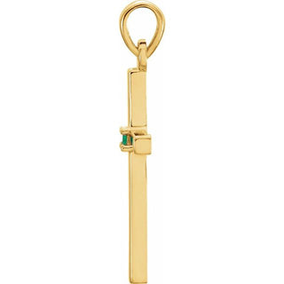 14K Yellow Natural Emerald Cross Pendant