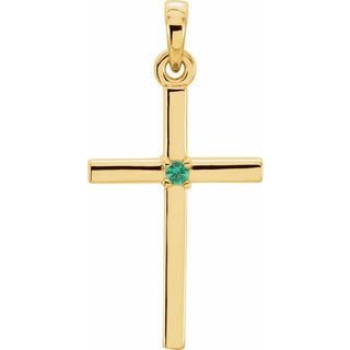 14K Yellow Natural Emerald Cross Pendant