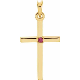 14K Yellow Natural Ruby Cross Pendant