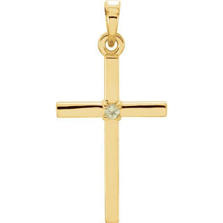 14K Yellow Natural Peridot Cross Pendant
