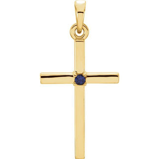 14K Yellow Natural Blue Sapphire Cross Pendant