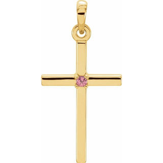 14K Yellow Natural Pink Tourmaline Cross Pendant