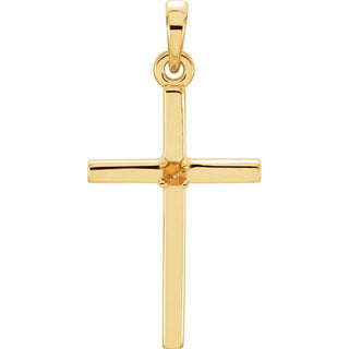 14K Yellow Natural Citrine Cross Pendant