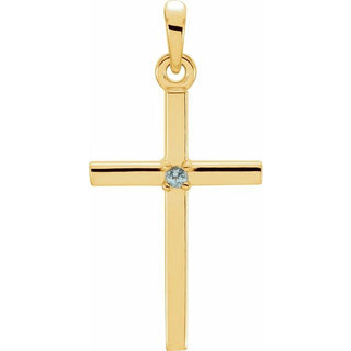 14K Yellow Natural Blue Zircon Cross Pendant