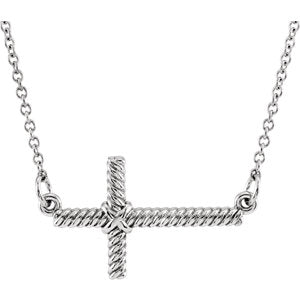 14K White 11.3x20.15 MM Sideways Rope Cross 16.5" Necklace