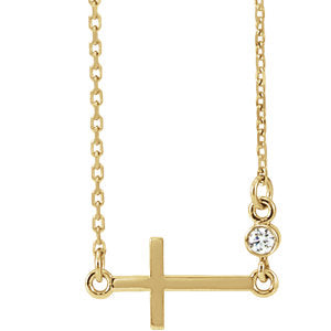 14K Gold .03 CTW Diamond Sideways Cross 16-18" Necklace