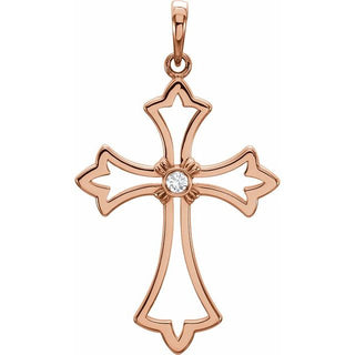 14K Rose .03 CT Natural Diamond Cross Pendant