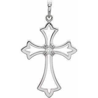 14K White .03 CT Natural Diamond Cross Pendant