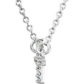 14K White Natural Aquamarine Sideways Cross 16-18" Necklace