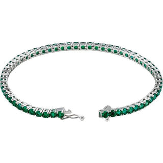 14K White Lab-Grown Emerald Line 7.25" Bracelet