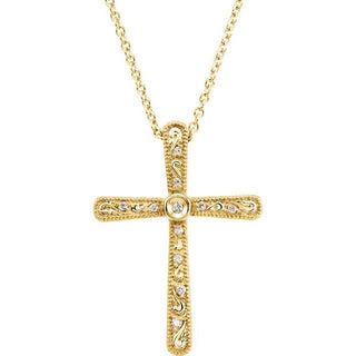14K Yellow .05 CTW Natural Diamond Cross 18" Necklace